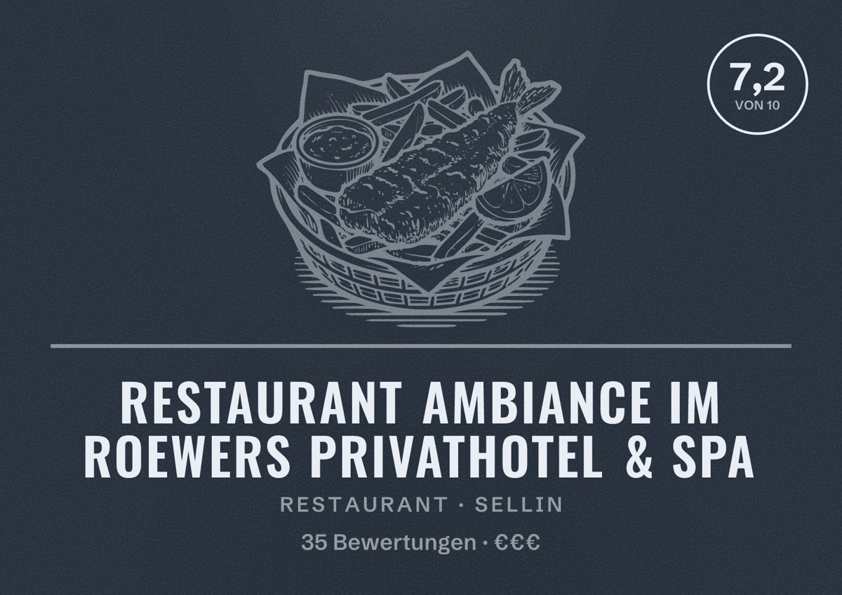 Illustriertes Poster von Restaurant Ambiance im ROEWERS Privathotel & Spa, Restaurant in Sellin: Bewertung 7,2 von 10 aus 35 Bewertungen, Preisniveau €€€