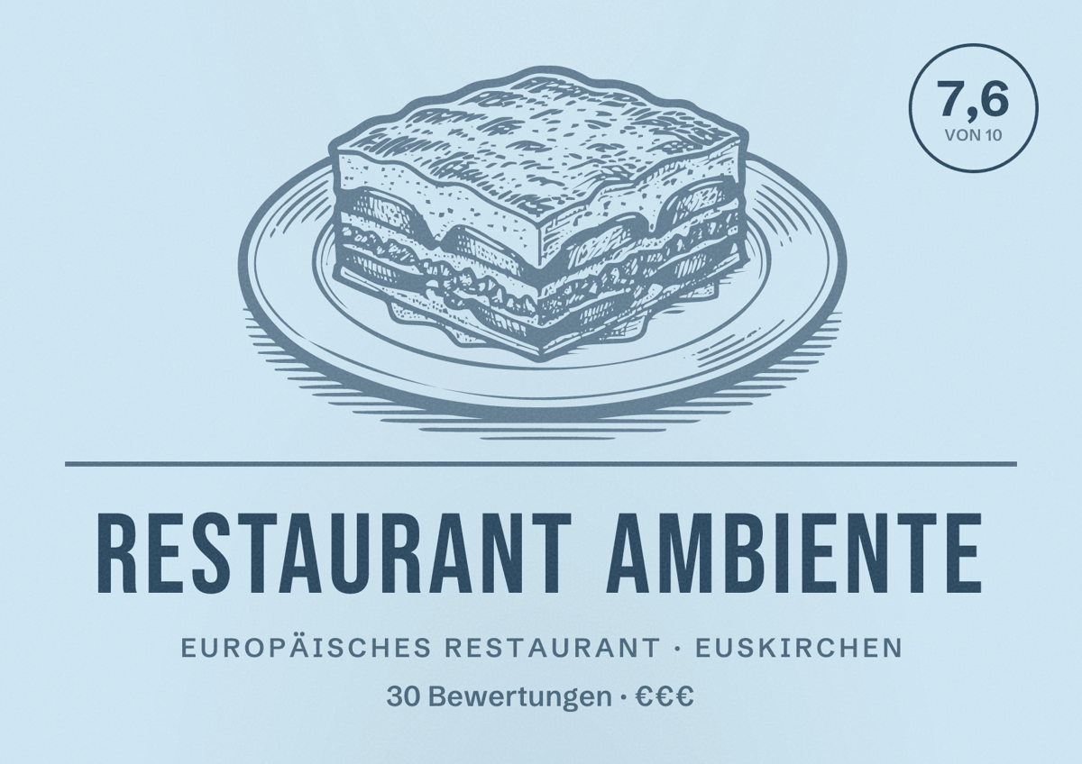 Illustriertes Poster von Restaurant Ambiente, Europäisches Restaurant in Euskirchen: Bewertung 7,6 von 10 aus 30 Bewertungen, Preisniveau €€€