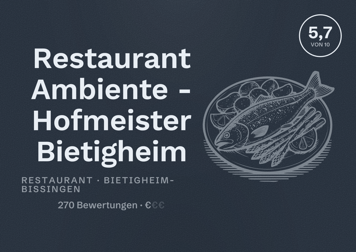 Illustriertes Poster von Restaurant Ambiente - Hofmeister Bietigheim, Restaurant in Bietigheim-Bissingen: Bewertung 5,7 von 10 aus 270 Bewertungen, Preisniveau €