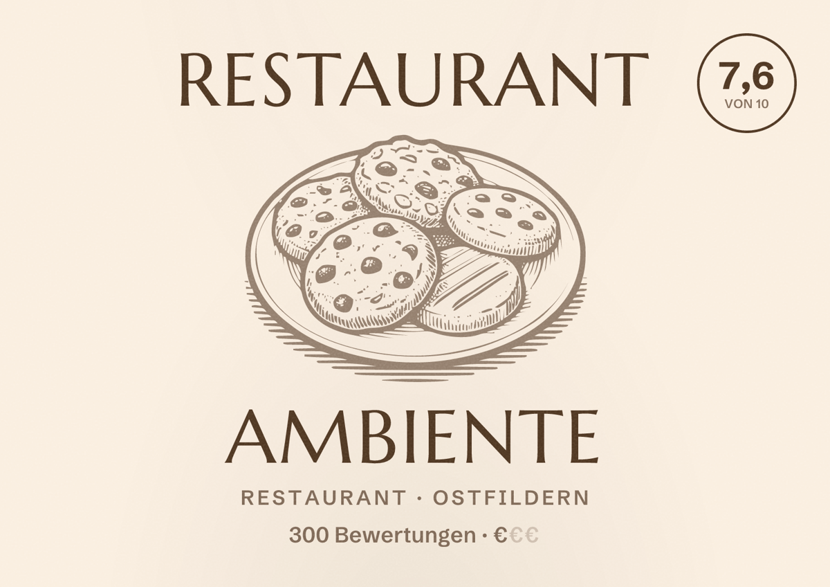 Illustriertes Poster von Restaurant Ambiente, Restaurant in Ostfildern: Bewertung 7,6 von 10 aus 300 Bewertungen, Preisniveau €