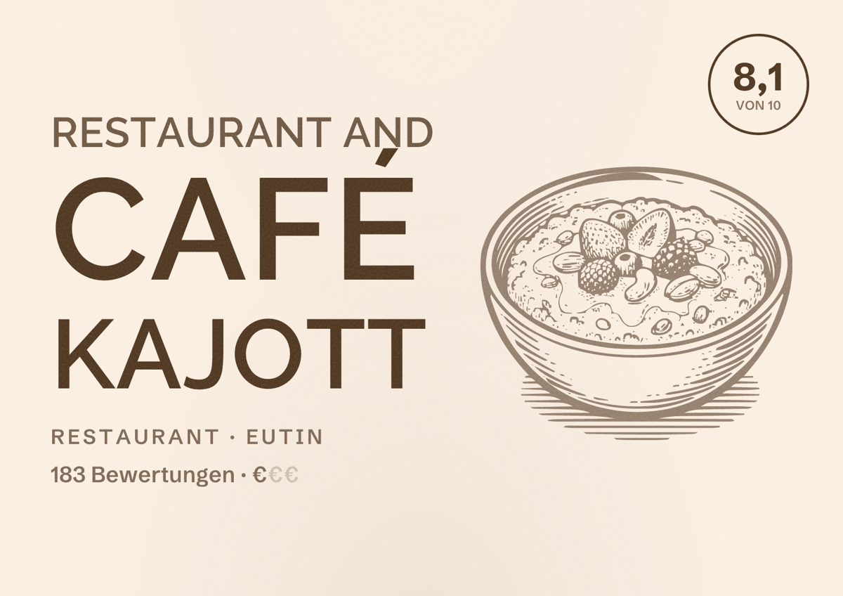 Illustriertes Poster von Restaurant and Café Kajott, Restaurant in Eutin: Bewertung 8,1 von 10 aus 183 Bewertungen, Preisniveau €