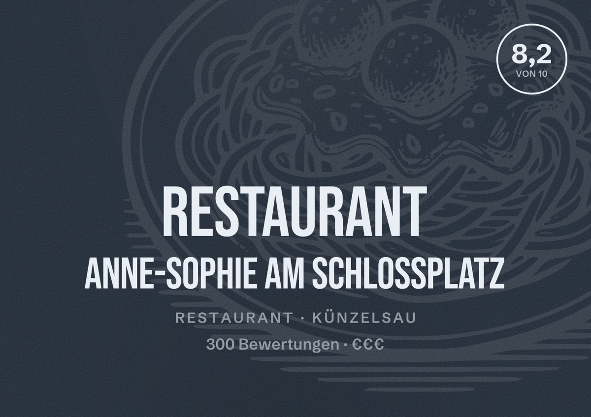 Illustriertes Poster von Restaurant Anne-Sophie am Schlossplatz, Restaurant in Künzelsau: Bewertung 8,2 von 10 aus 300 Bewertungen, Preisniveau €€€