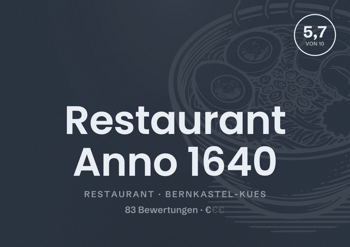 Illustriertes Poster von Restaurant Anno 1640, Restaurant in Bernkastel-Kues: Bewertung 5,7 von 10 aus 83 Bewertungen, Preisniveau €