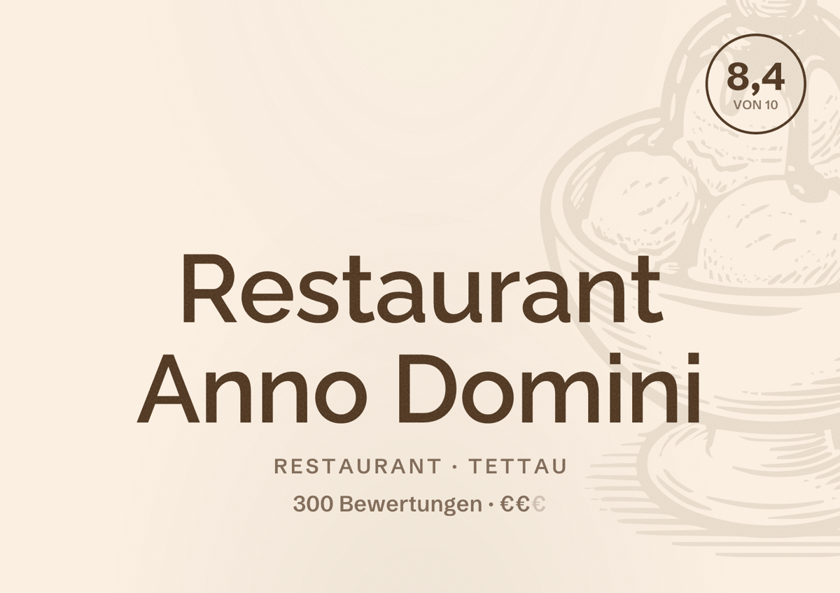 Illustriertes Poster von Restaurant Anno Domini, Restaurant in Tettau: Bewertung 8,4 von 10 aus 300 Bewertungen, Preisniveau €€