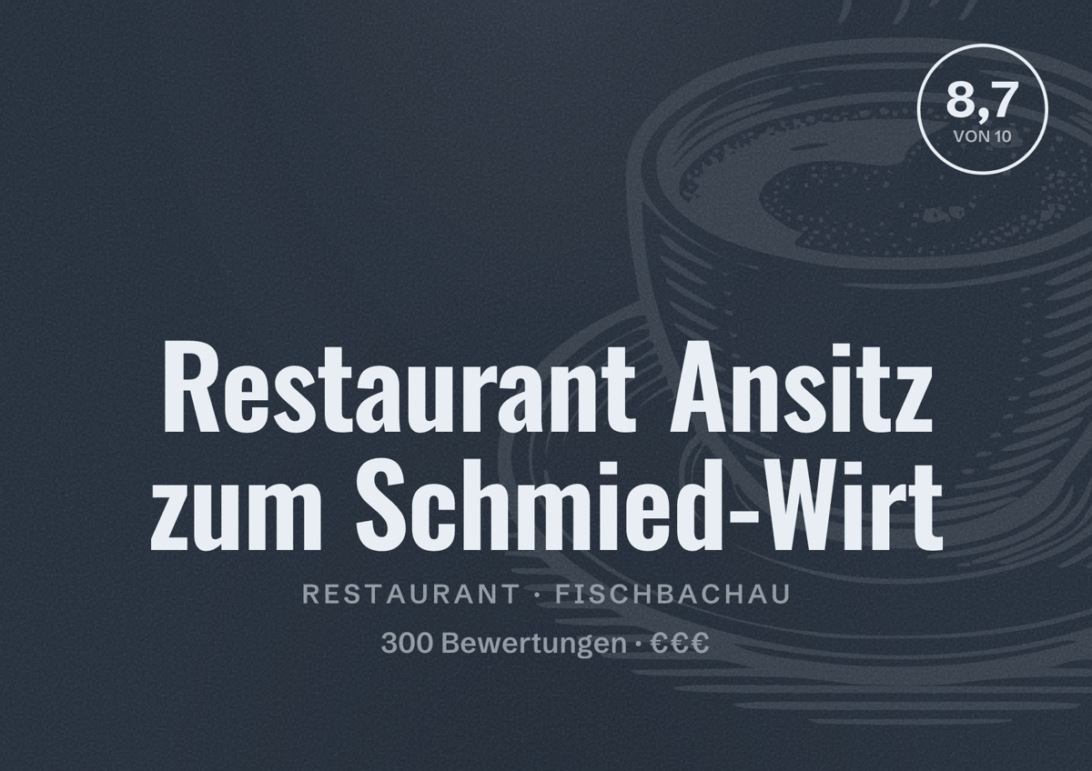 Illustriertes Poster von Restaurant Ansitz zum Schmied-Wirt, Restaurant in Fischbachau: Bewertung 8,7 von 10 aus 300 Bewertungen, Preisniveau €€€