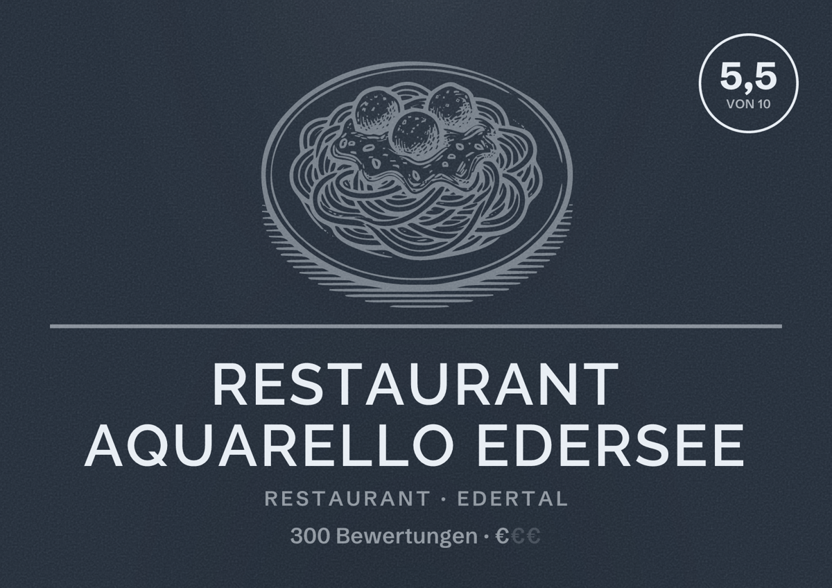 Illustriertes Poster von Restaurant Aquarello Edersee, Restaurant in Edertal: Bewertung 5,5 von 10 aus 300 Bewertungen, Preisniveau €