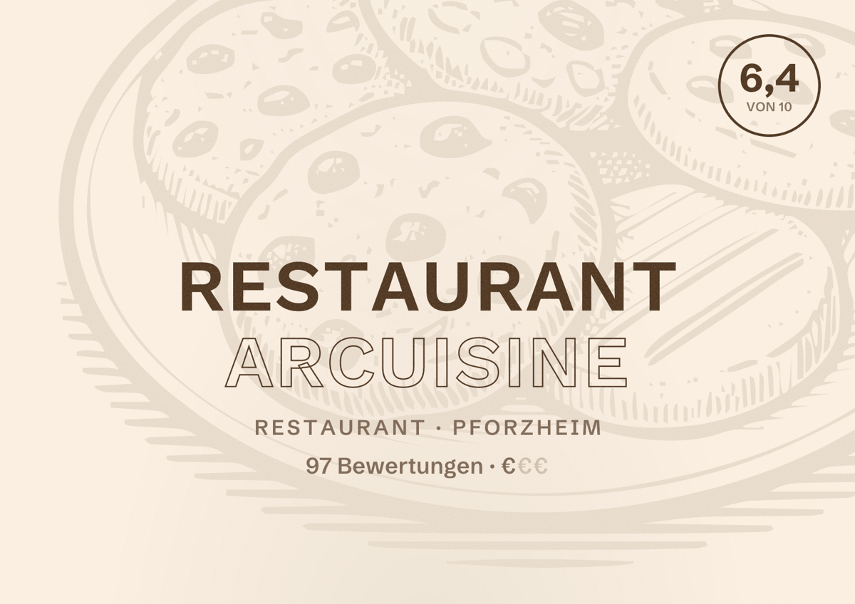 Illustriertes Poster von Restaurant ARCuisine, Restaurant in Pforzheim: Bewertung 6,4 von 10 aus 97 Bewertungen, Preisniveau €