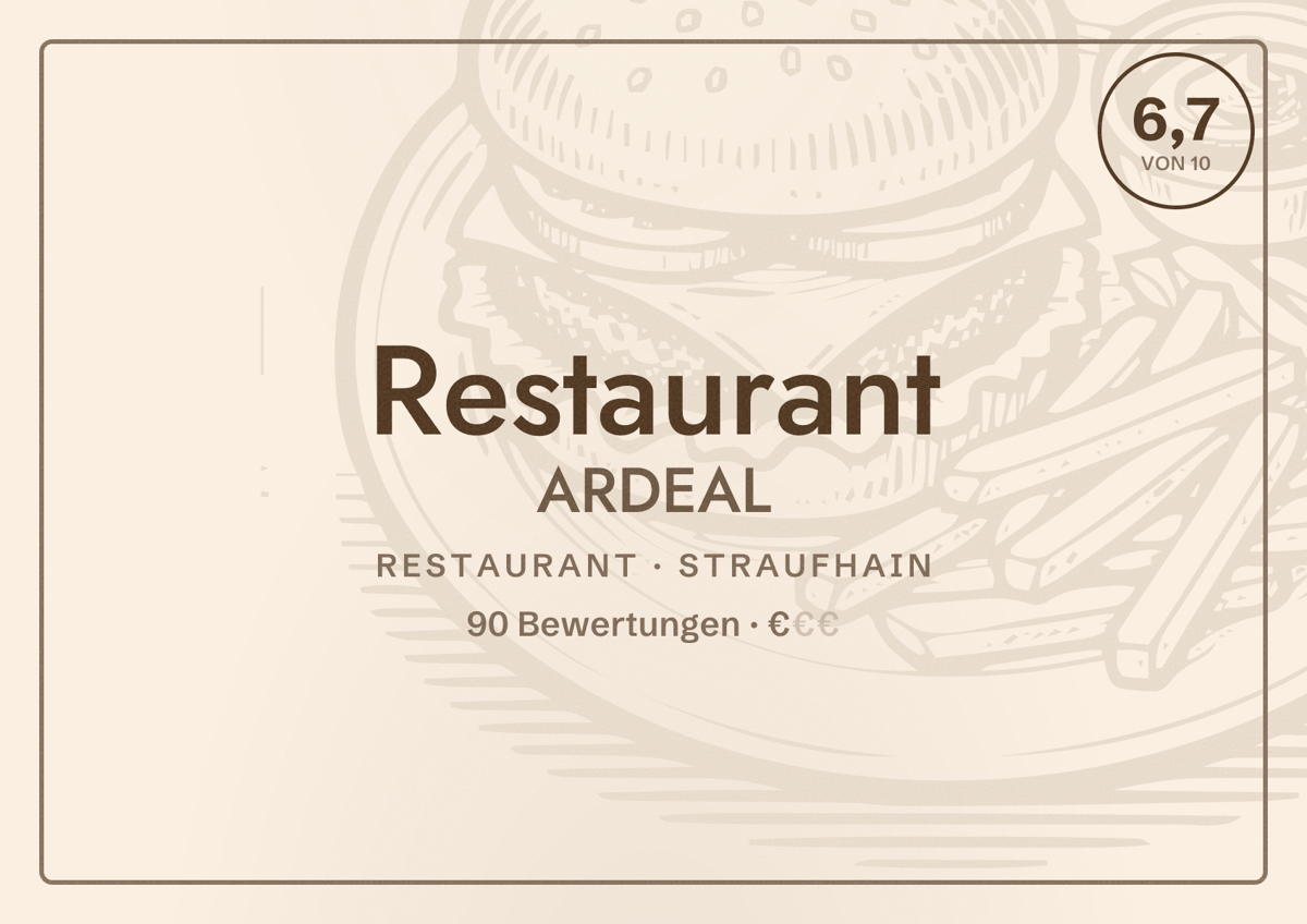 Illustriertes Poster von Restaurant ARDEAL, Restaurant in Straufhain: Bewertung 6,7 von 10 aus 90 Bewertungen, Preisniveau €