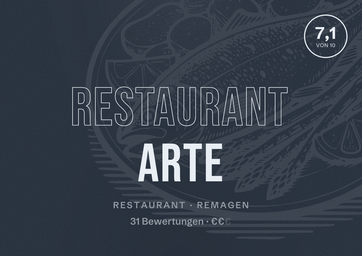 Illustriertes Poster von Restaurant ARTE, Restaurant in Remagen: Bewertung 7,1 von 10 aus 31 Bewertungen, Preisniveau €€