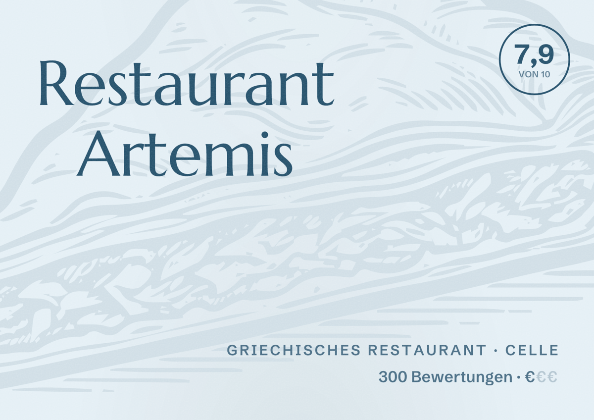 Illustriertes Poster von Restaurant Artemis, Griechisches Restaurant in Celle: Bewertung 7,9 von 10 aus 300 Bewertungen, Preisniveau €