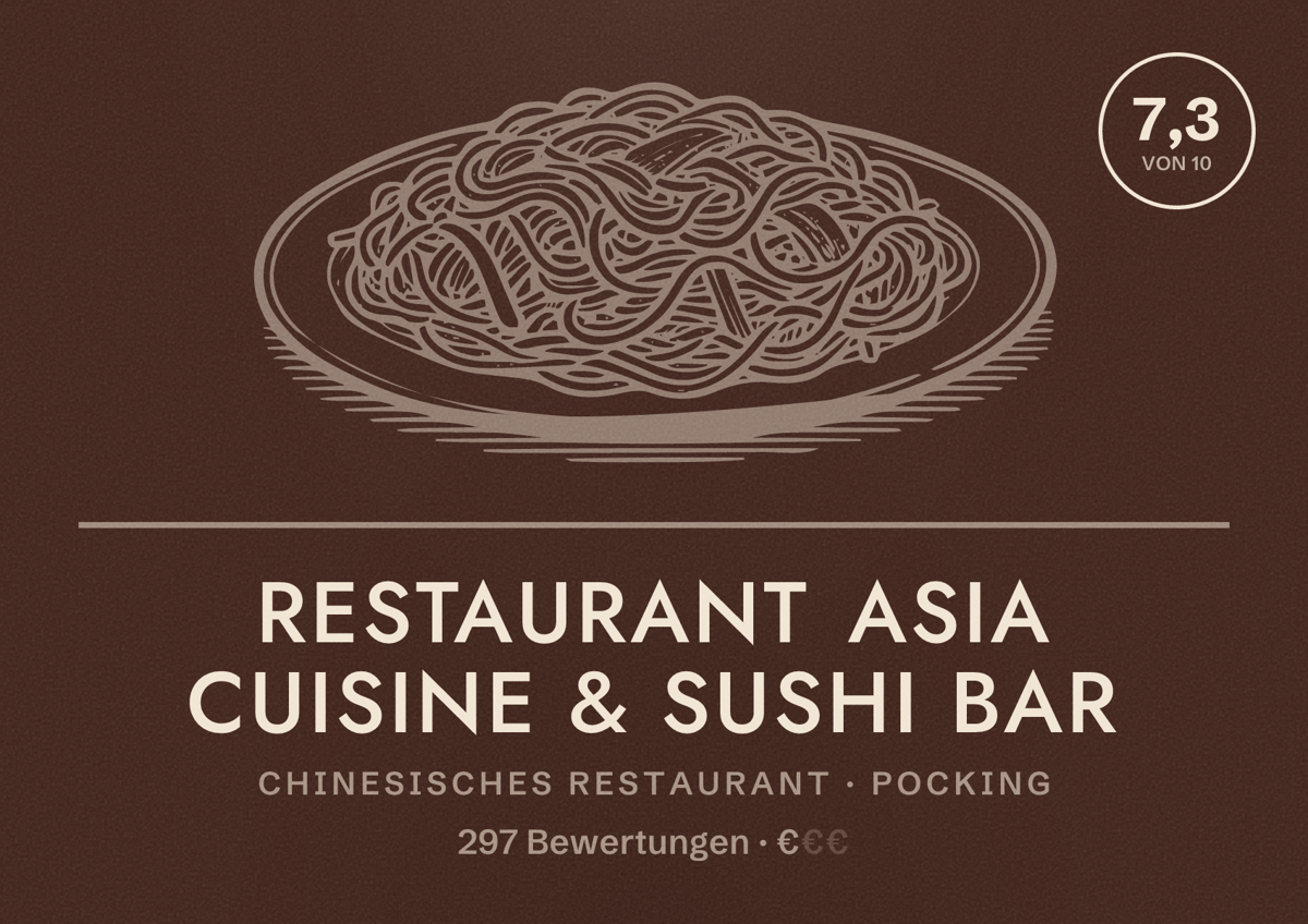 Illustriertes Poster von Restaurant Asia Cuisine & Sushi Bar, Chinesisches Restaurant in Pocking: Bewertung 7,3 von 10 aus 297 Bewertungen, Preisniveau €