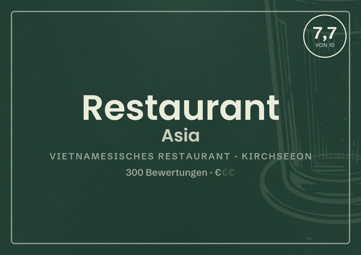 Illustriertes Poster von Restaurant Asia, Vietnamesisches Restaurant in Kirchseeon: Bewertung 7,7 von 10 aus 300 Bewertungen, Preisniveau €