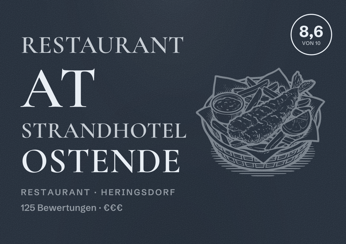 Illustriertes Poster von Restaurant at Strandhotel Ostende, Restaurant in Heringsdorf: Bewertung 8,6 von 10 aus 125 Bewertungen, Preisniveau €€€