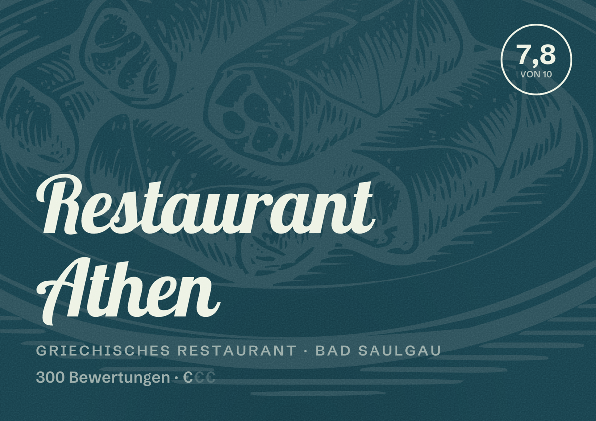 Illustriertes Poster von Restaurant Athen, Griechisches Restaurant in Bad Saulgau: Bewertung 7,8 von 10 aus 300 Bewertungen, Preisniveau €
