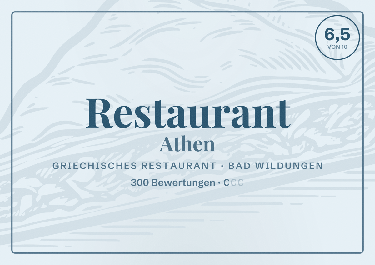Illustriertes Poster von Restaurant Athen, Griechisches Restaurant in Bad Wildungen: Bewertung 6,5 von 10 aus 300 Bewertungen, Preisniveau €