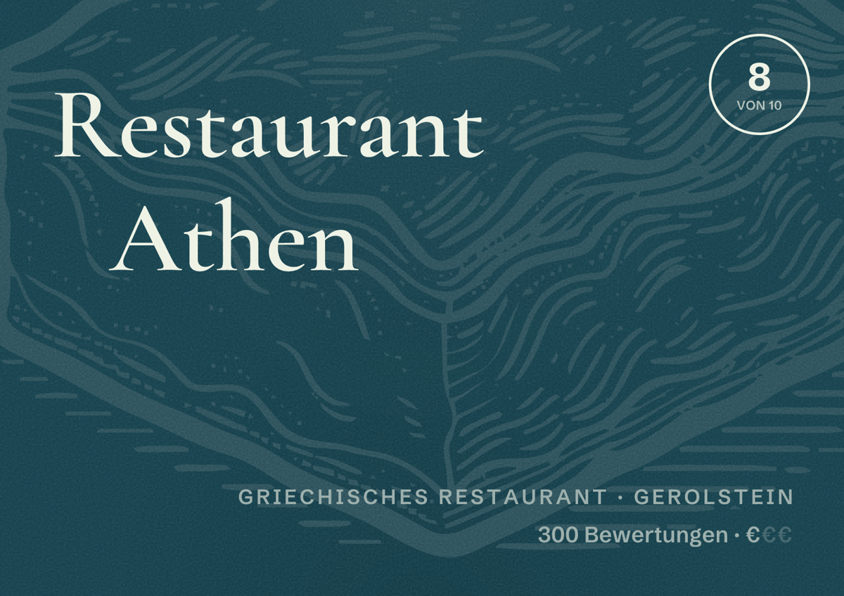 Illustriertes Poster von Restaurant Athen, Griechisches Restaurant in Gerolstein: Bewertung 8 von 10 aus 300 Bewertungen, Preisniveau €