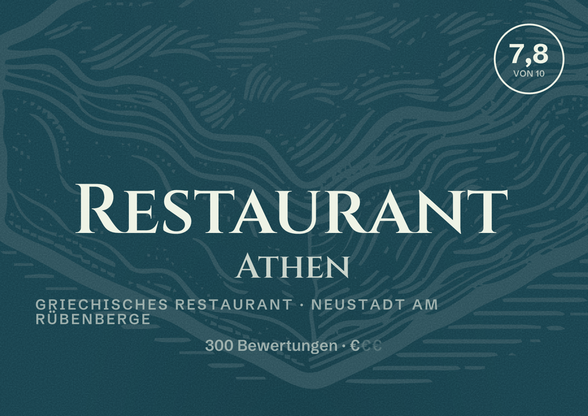 Illustriertes Poster von Restaurant Athen, Griechisches Restaurant in Neustadt am Rübenberge: Bewertung 7,8 von 10 aus 300 Bewertungen, Preisniveau €