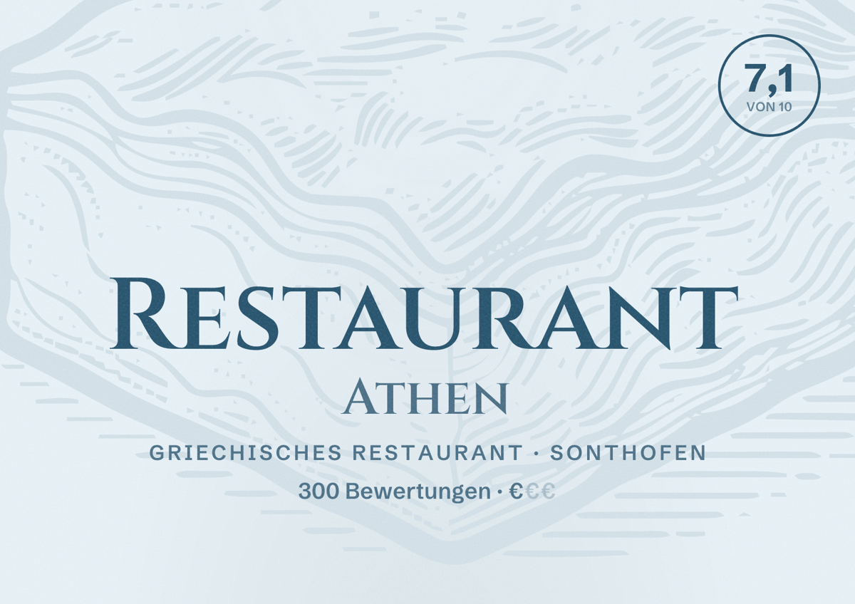 Illustriertes Poster von Restaurant Athen, Griechisches Restaurant in Sonthofen: Bewertung 7,1 von 10 aus 300 Bewertungen, Preisniveau €