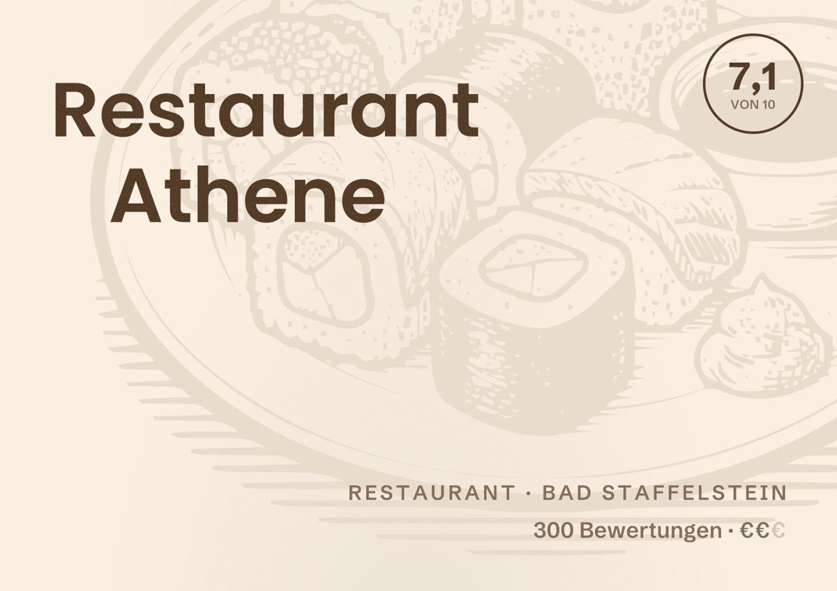 Illustriertes Poster von Restaurant Athene, Restaurant in Bad Staffelstein: Bewertung 7,1 von 10 aus 300 Bewertungen, Preisniveau €€