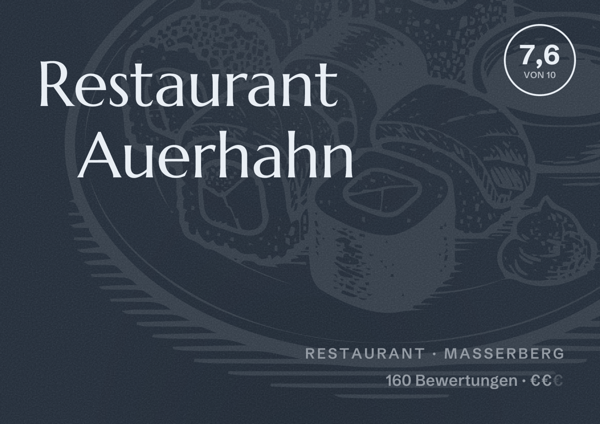 Illustriertes Poster von Restaurant Auerhahn, Restaurant in Masserberg: Bewertung 7,6 von 10 aus 160 Bewertungen, Preisniveau €€