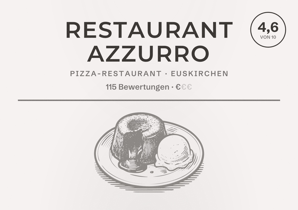 Illustriertes Poster von Restaurant Azzurro, Pizza-Restaurant in Euskirchen: Bewertung 4,6 von 10 aus 115 Bewertungen, Preisniveau €