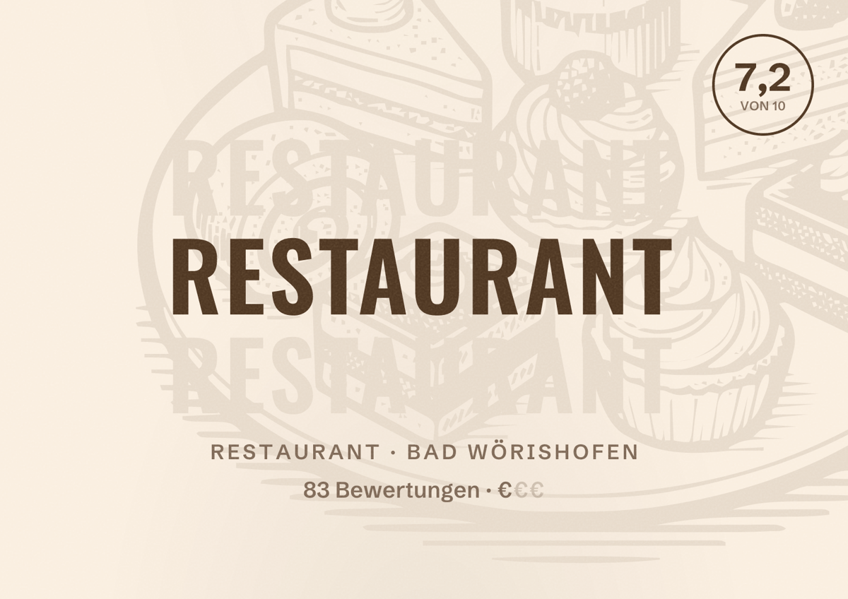 Illustriertes Poster von Restaurant, Restaurant in Bad Wörishofen: Bewertung 7,2 von 10 aus 83 Bewertungen, Preisniveau €