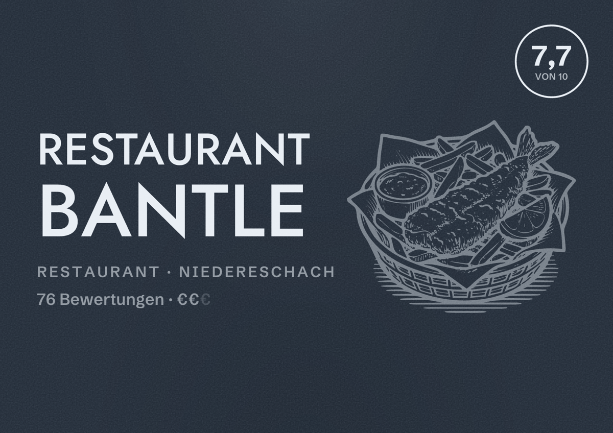 Illustriertes Poster von Restaurant Bantle, Restaurant in Niedereschach: Bewertung 7,7 von 10 aus 76 Bewertungen, Preisniveau €€