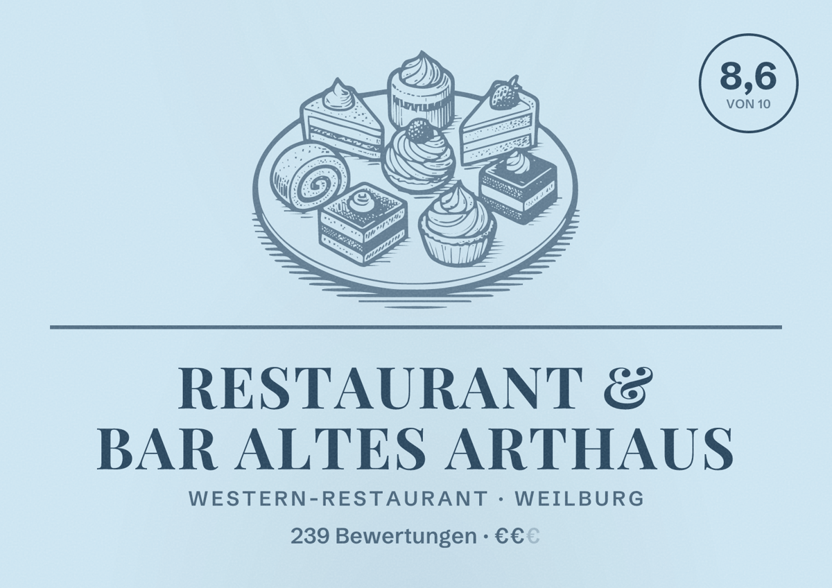 Illustriertes Poster von Restaurant & Bar Altes aRthaus, Western-Restaurant in Weilburg: Bewertung 8,6 von 10 aus 239 Bewertungen, Preisniveau €€