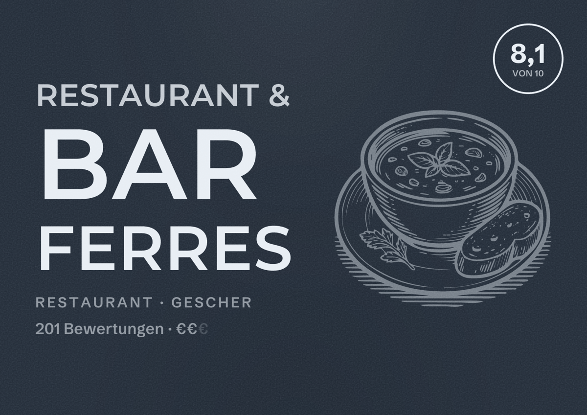 Illustriertes Poster von Restaurant & Bar Ferres, Restaurant in Gescher: Bewertung 8,1 von 10 aus 201 Bewertungen, Preisniveau €€