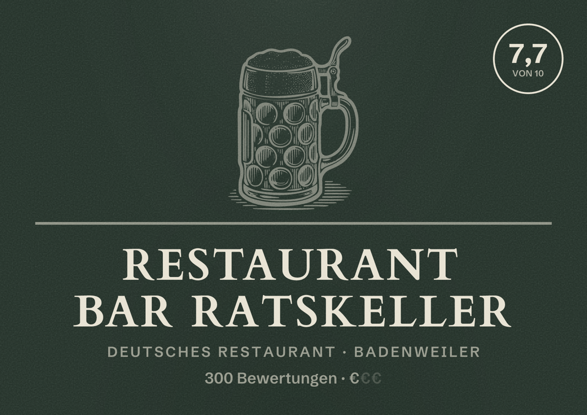 Illustriertes Poster von Restaurant Bar Ratskeller, Deutsches Restaurant in Badenweiler: Bewertung 7,7 von 10 aus 300 Bewertungen, Preisniveau €