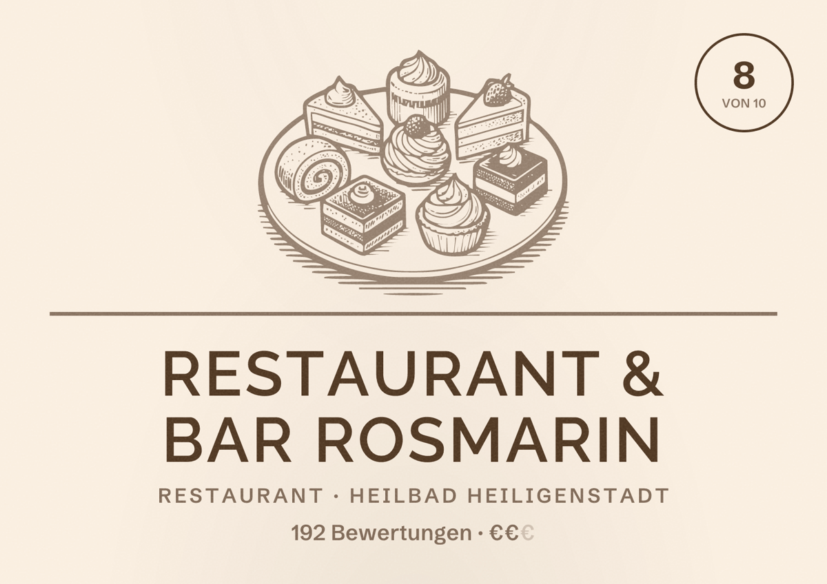 Illustriertes Poster von Restaurant & Bar Rosmarin, Restaurant in Heilbad Heiligenstadt: Bewertung 8 von 10 aus 192 Bewertungen, Preisniveau €€