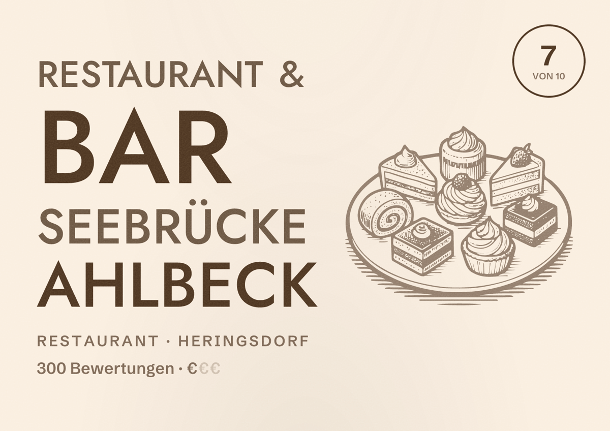 Illustriertes Poster von Restaurant & Bar Seebrücke Ahlbeck, Restaurant in Heringsdorf: Bewertung 7 von 10 aus 300 Bewertungen, Preisniveau €