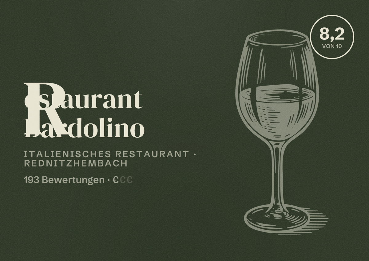 Illustriertes Poster von Restaurant Bardolino, Italienisches Restaurant in Rednitzhembach: Bewertung 8,2 von 10 aus 193 Bewertungen, Preisniveau €