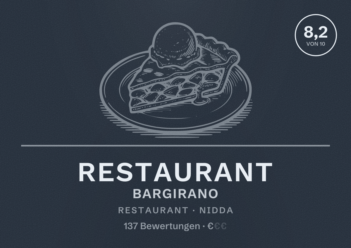 Illustriertes Poster von Restaurant Bargirano, Restaurant in Nidda: Bewertung 8,2 von 10 aus 137 Bewertungen, Preisniveau €