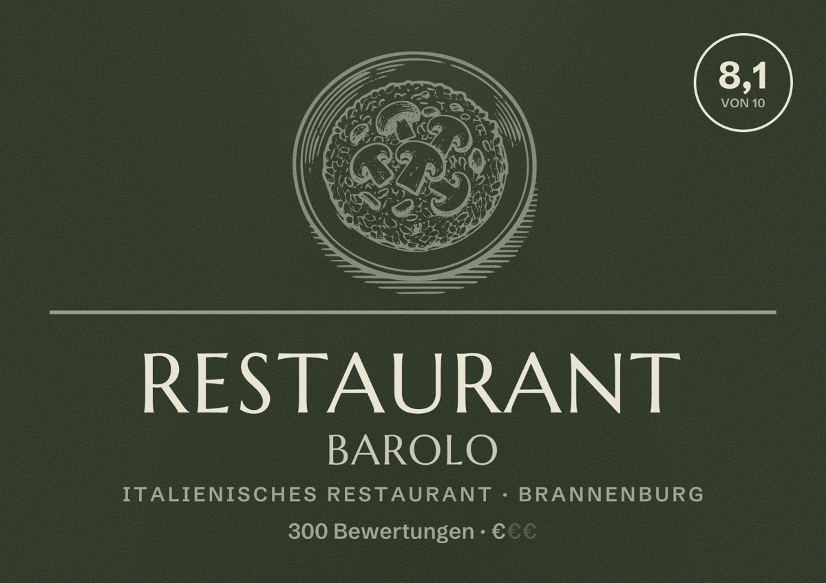 Illustriertes Poster von Restaurant Barolo, Italienisches Restaurant in Brannenburg: Bewertung 8,1 von 10 aus 300 Bewertungen, Preisniveau €
