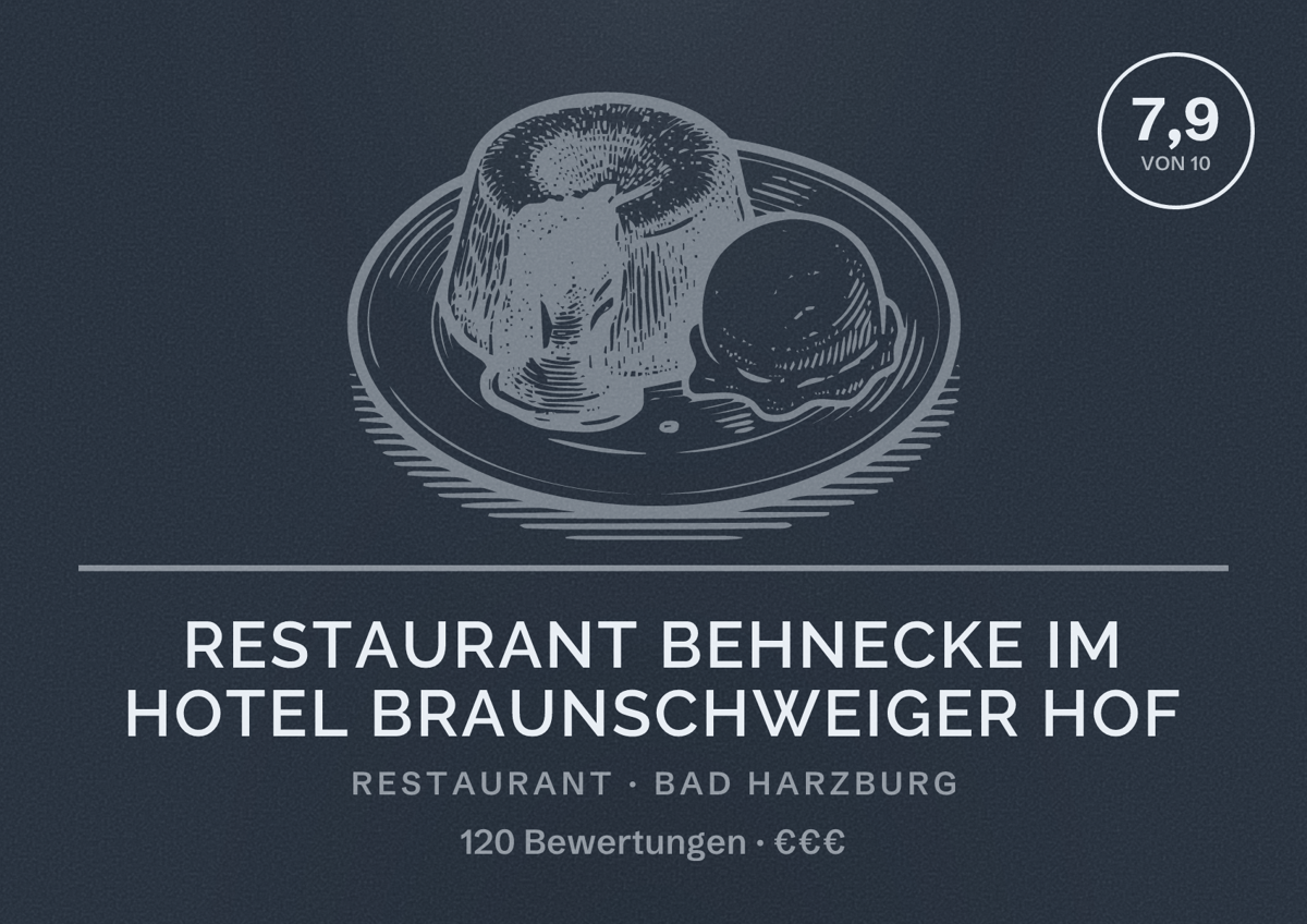 Illustriertes Poster von Restaurant Behnecke im Hotel Braunschweiger Hof, Restaurant in Bad Harzburg: Bewertung 7,9 von 10 aus 120 Bewertungen, Preisniveau €€€
