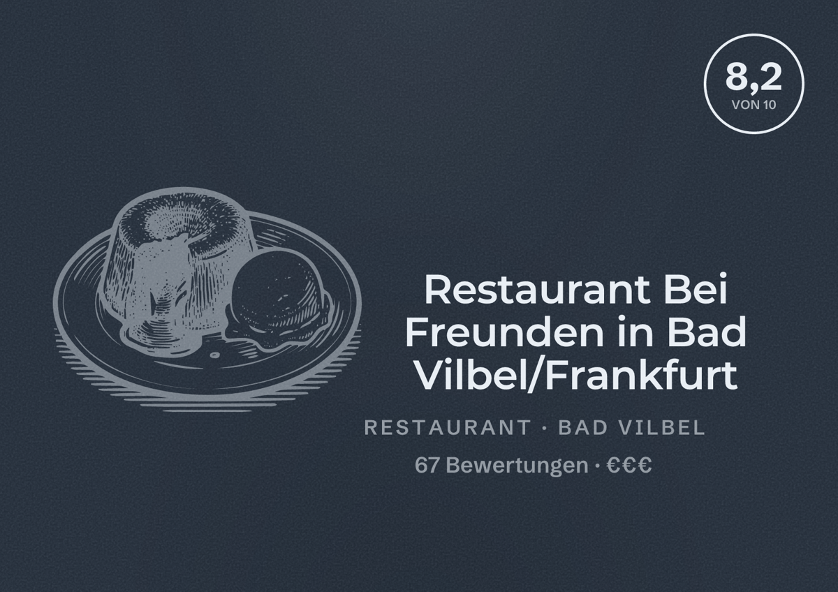Illustriertes Poster von Restaurant Bei Freunden in Bad Vilbel/Frankfurt, Restaurant in Bad Vilbel: Bewertung 8,2 von 10 aus 67 Bewertungen, Preisniveau €€€