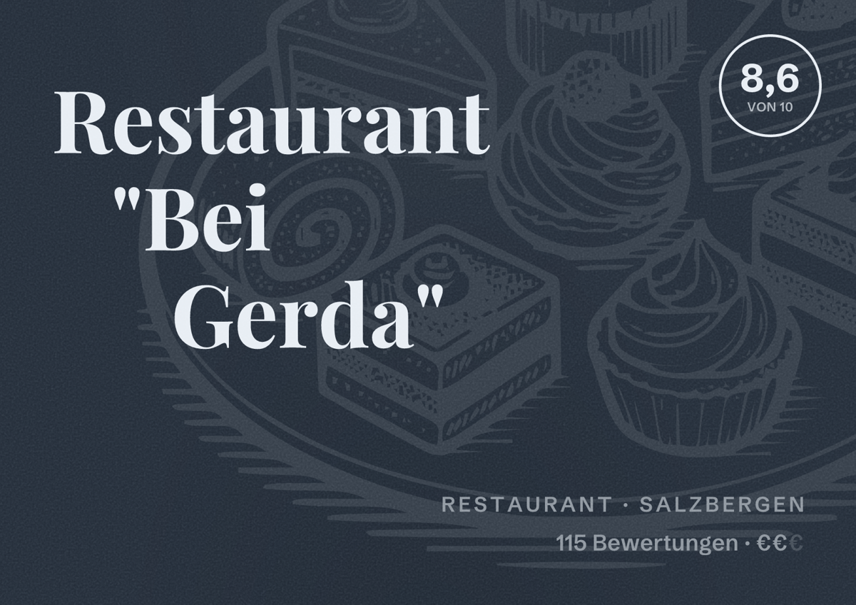 Illustriertes Poster von Restaurant "Bei Gerda", Restaurant in Salzbergen: Bewertung 8,6 von 10 aus 115 Bewertungen, Preisniveau €€