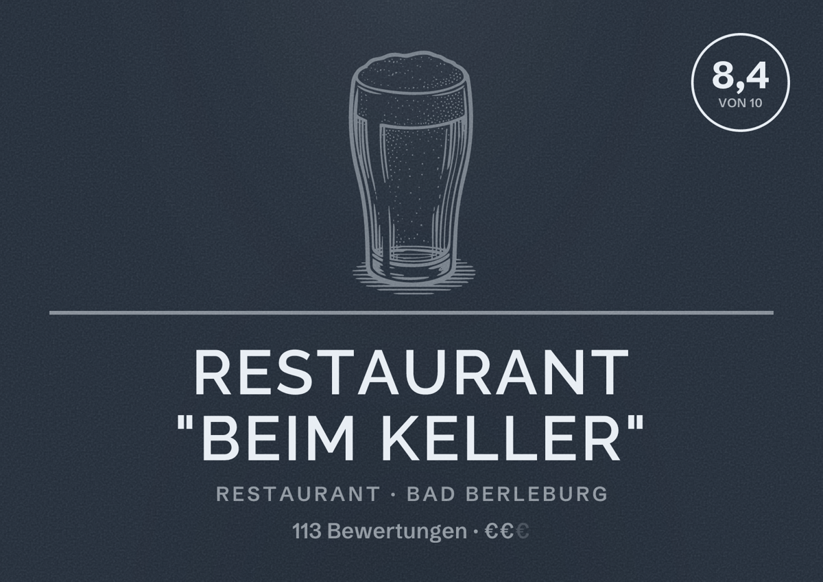 Illustriertes Poster von Restaurant "beim Keller", Restaurant in Bad Berleburg: Bewertung 8,4 von 10 aus 113 Bewertungen, Preisniveau €€