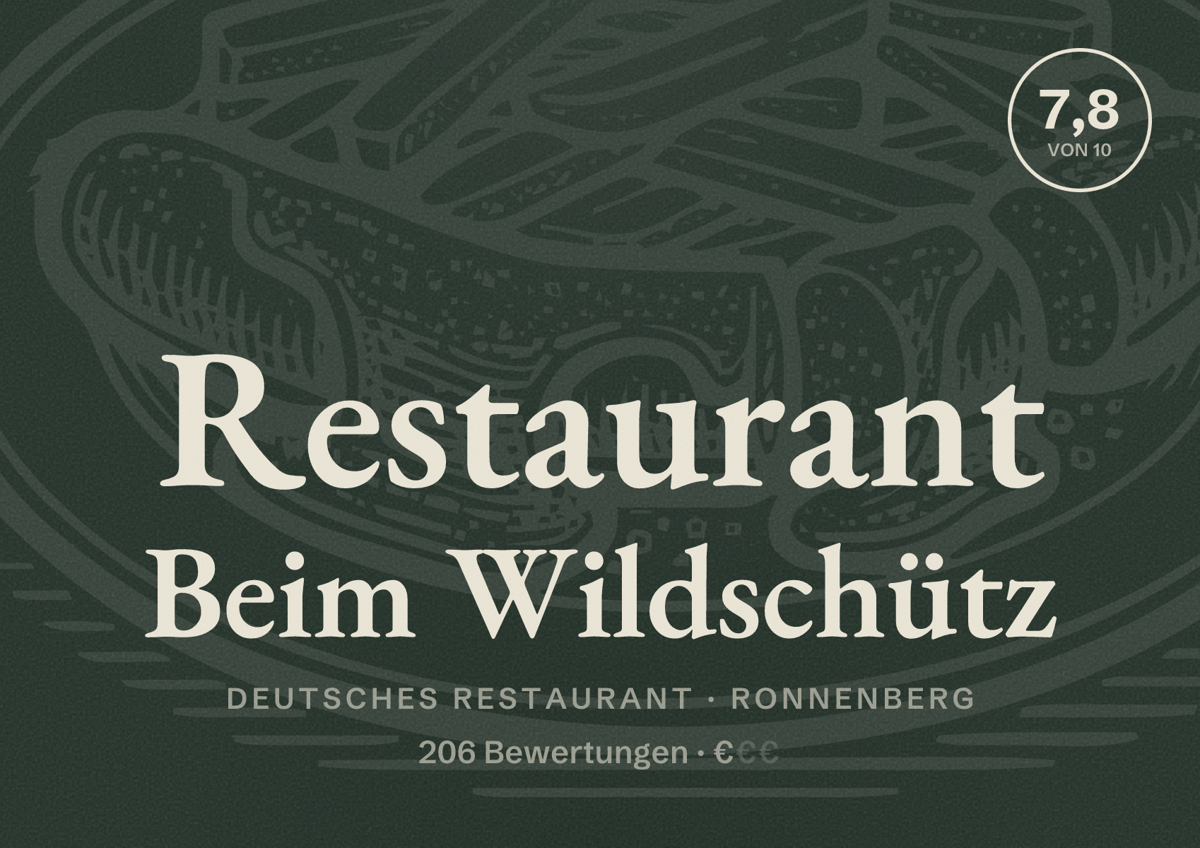 Illustriertes Poster von Restaurant Beim Wildschütz, Deutsches Restaurant in Ronnenberg: Bewertung 7,8 von 10 aus 206 Bewertungen, Preisniveau €