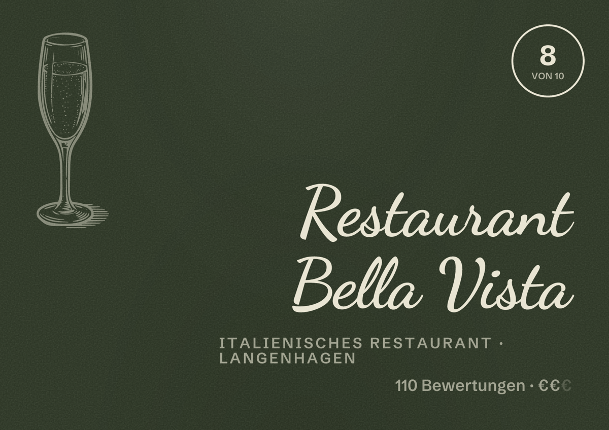 Illustriertes Poster von Restaurant Bella Vista, Italienisches Restaurant in Langenhagen: Bewertung 8 von 10 aus 110 Bewertungen, Preisniveau €€