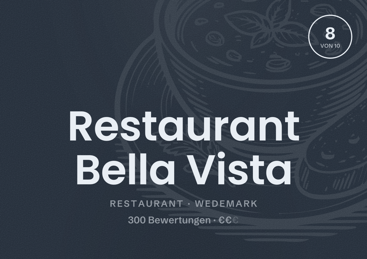 Illustriertes Poster von Restaurant Bella Vista, Restaurant in Wedemark: Bewertung 8 von 10 aus 300 Bewertungen, Preisniveau €€
