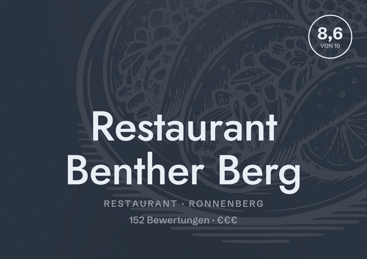 Illustriertes Poster von Restaurant Benther Berg, Restaurant in Ronnenberg: Bewertung 8,6 von 10 aus 152 Bewertungen, Preisniveau €€€