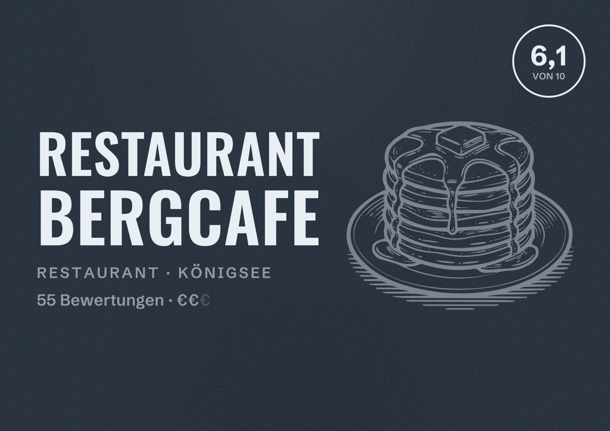 Illustriertes Poster von Restaurant Bergcafe, Restaurant in Königsee: Bewertung 6,1 von 10 aus 55 Bewertungen, Preisniveau €€