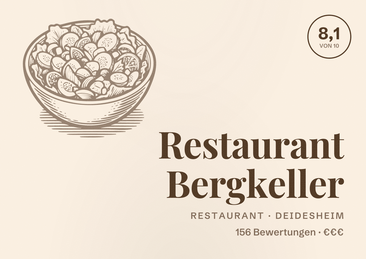 Illustriertes Poster von Restaurant Bergkeller, Restaurant in Deidesheim: Bewertung 8,1 von 10 aus 156 Bewertungen, Preisniveau €€€