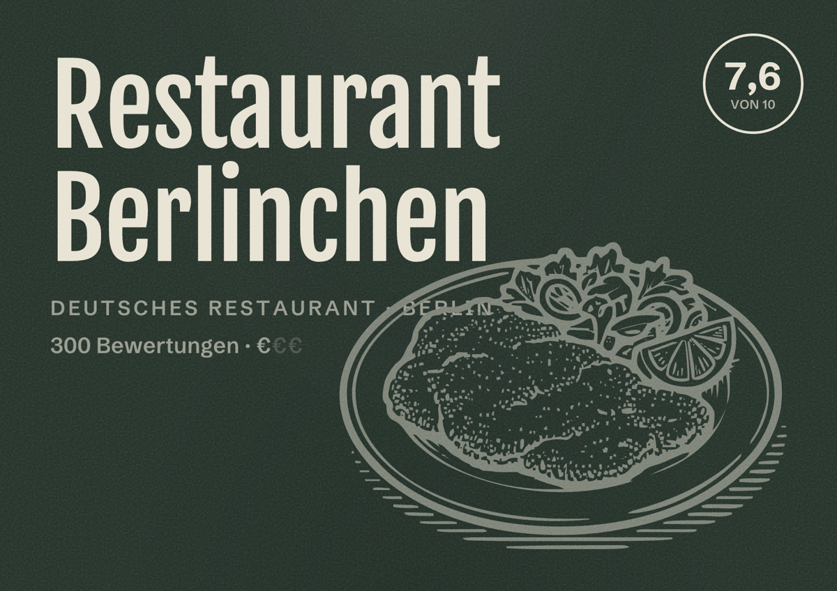 Illustriertes Poster von Restaurant Berlinchen, Deutsches Restaurant in Berlin: Bewertung 7,6 von 10 aus 300 Bewertungen, Preisniveau €