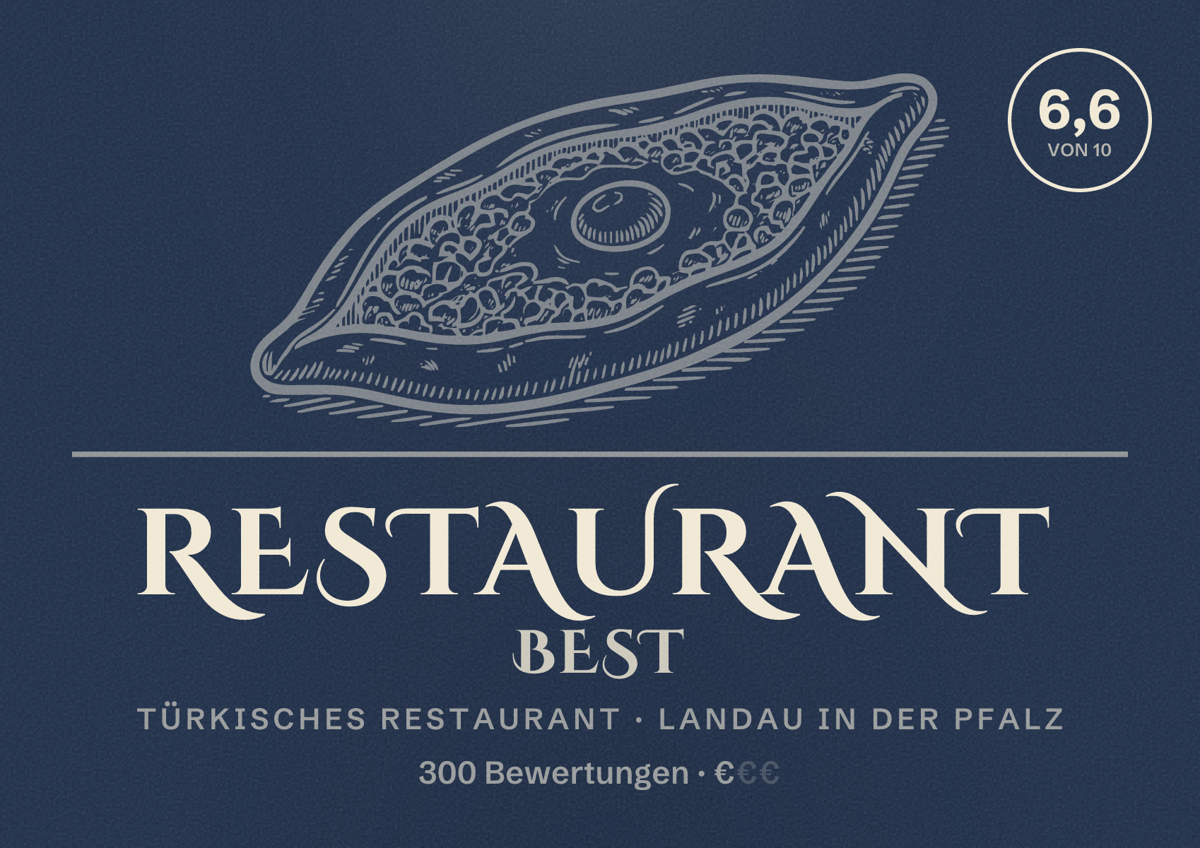 Illustriertes Poster von Restaurant Best, Türkisches Restaurant in Landau in der Pfalz: Bewertung 6,6 von 10 aus 300 Bewertungen, Preisniveau €