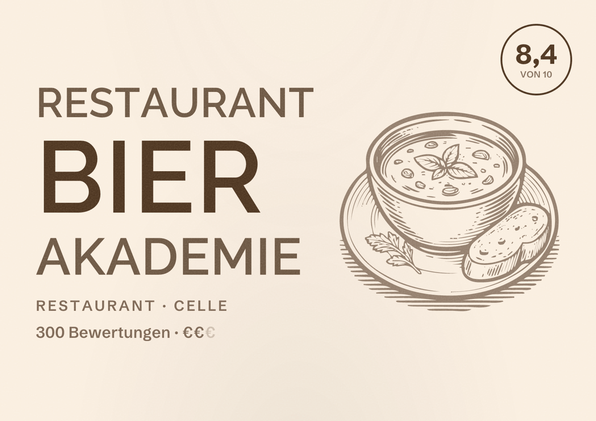 Illustriertes Poster von Restaurant Bier Akademie, Restaurant in Celle: Bewertung 8,4 von 10 aus 300 Bewertungen, Preisniveau €€