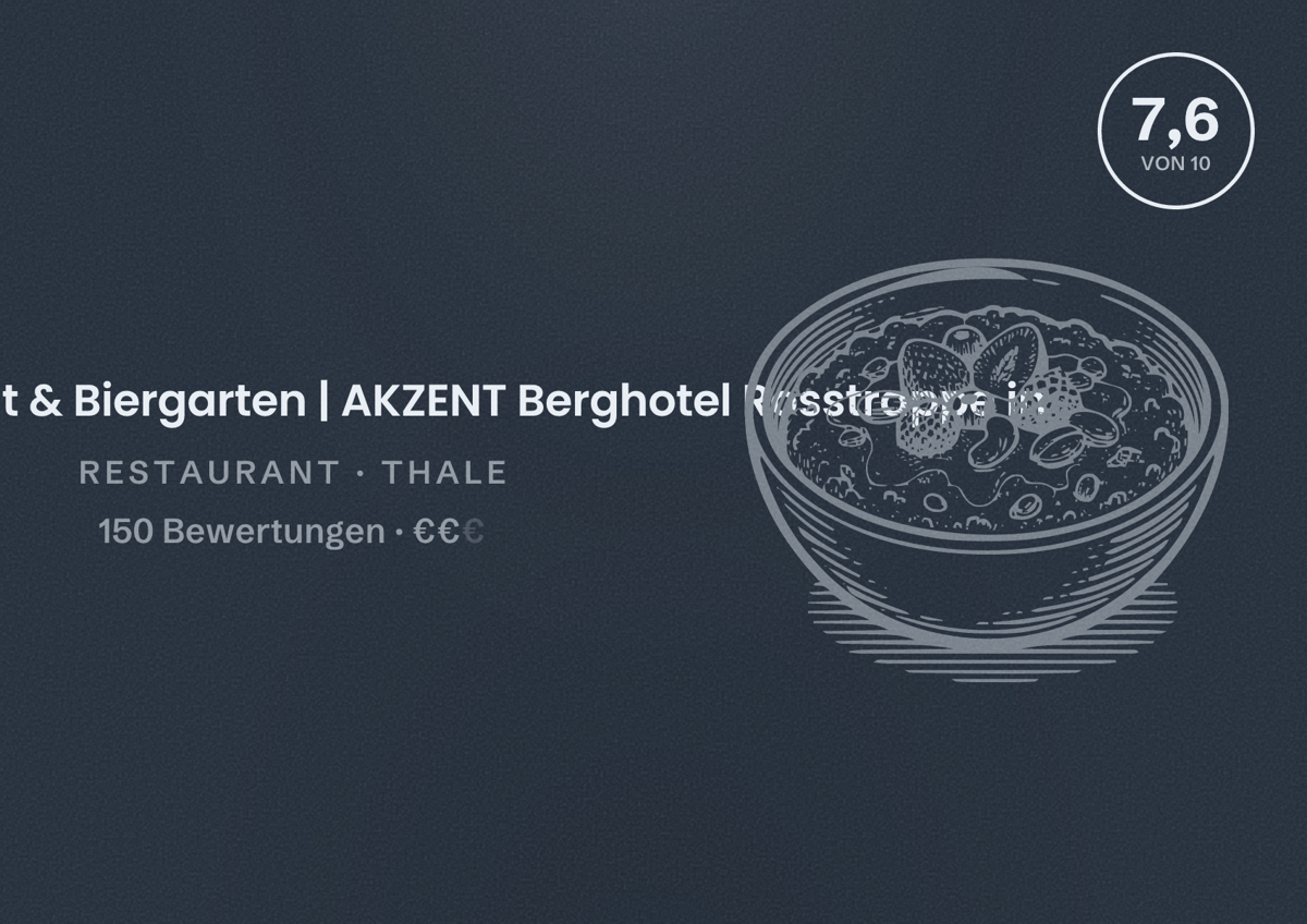 Illustriertes Poster von Restaurant & Biergarten | AKZENT Berghotel Rosstrappe in, Restaurant in Thale: Bewertung 7,6 von 10 aus 150 Bewertungen, Preisniveau €€
