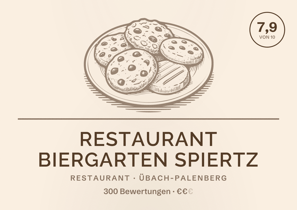 Illustriertes Poster von Restaurant Biergarten Spiertz, Restaurant in Übach-Palenberg: Bewertung 7,9 von 10 aus 300 Bewertungen, Preisniveau €€